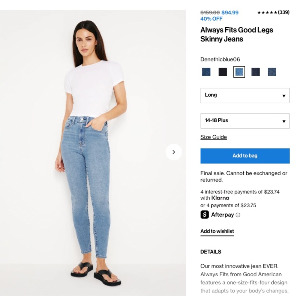 NWT Good American Always Fits Skinny Jeans